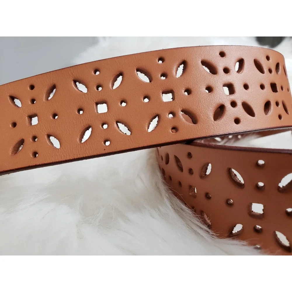NEW SMALL - American Eagle Women Belt‎ Tan Genuine Leather Cutout Boho Hippie